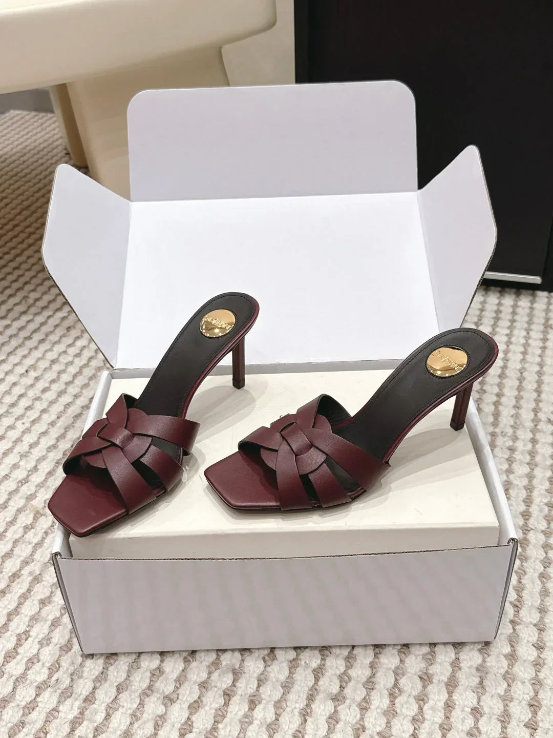 YSL 26ss High-Heeled Slippers 75 Calfskin