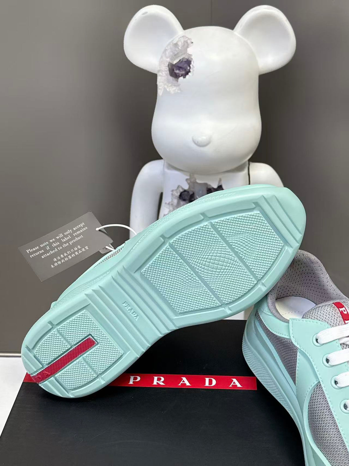 Prad America's Cup Logo Tag Sneakers Mint Blue Soft Rubber & Bike Fabric 951920