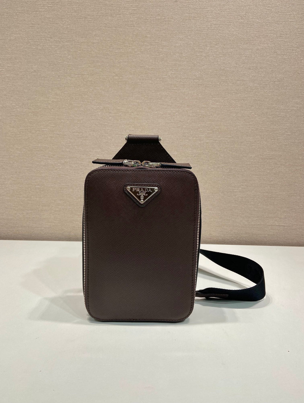 CHEST BAG 20 IN CHOCOLATE SAFFIANO LEATHER
