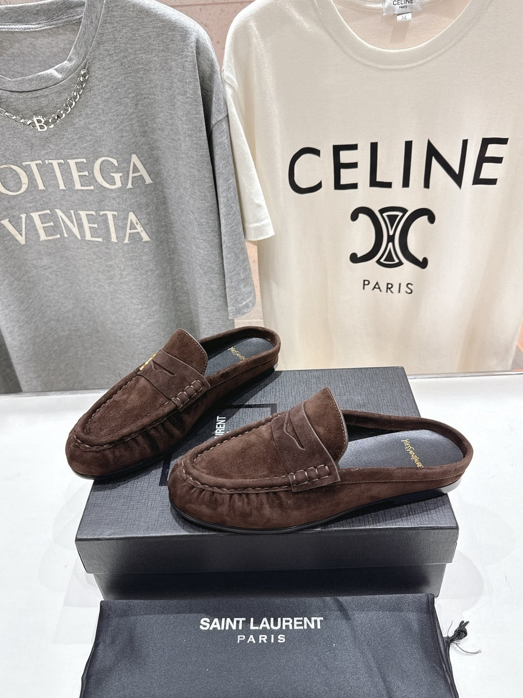 YSL Loafer Cassandre Dark Brown Suede