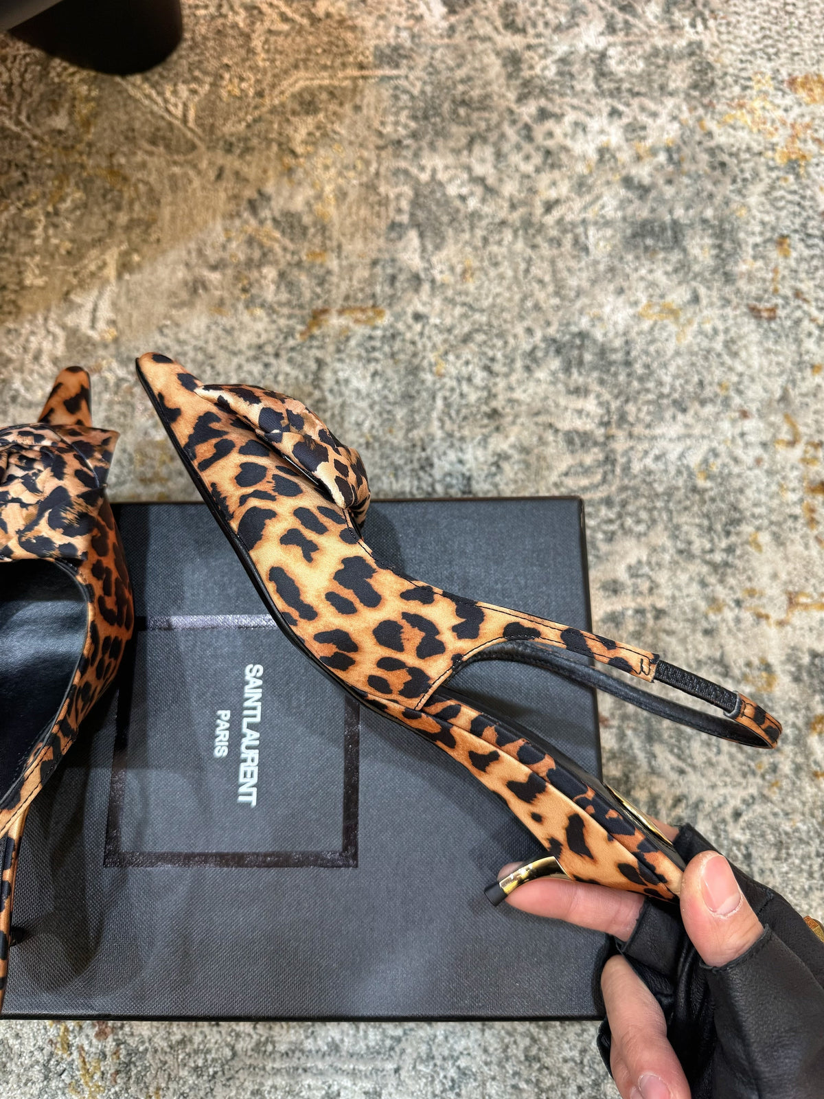 YSL Dakota Pumps 50mm Leopard Printed Satin 637208