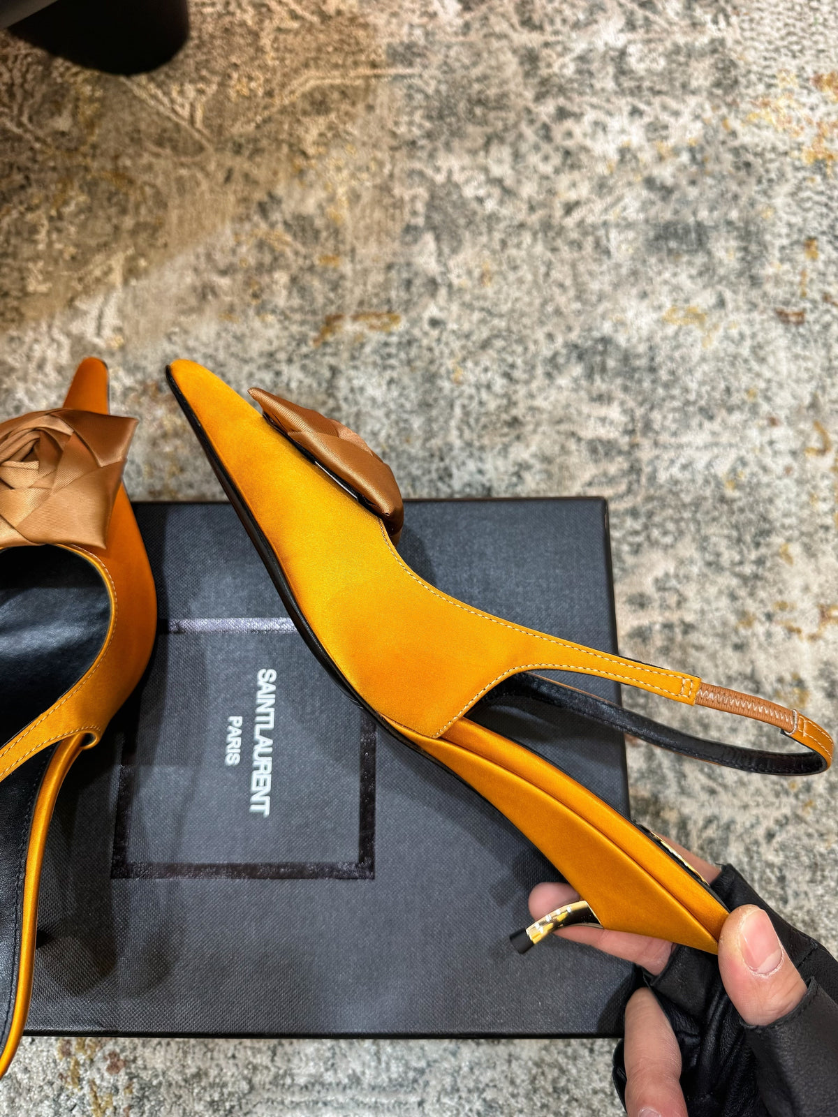YSL Dakota Pumps 50mm Orange Satin 637209