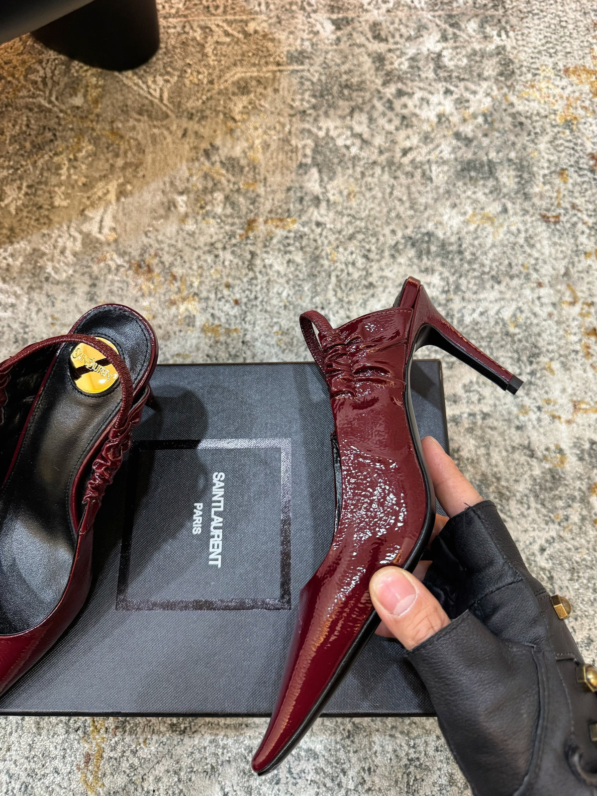YSL Anne-Marie Slingback 8cm Burgundy Sheepskin 637226