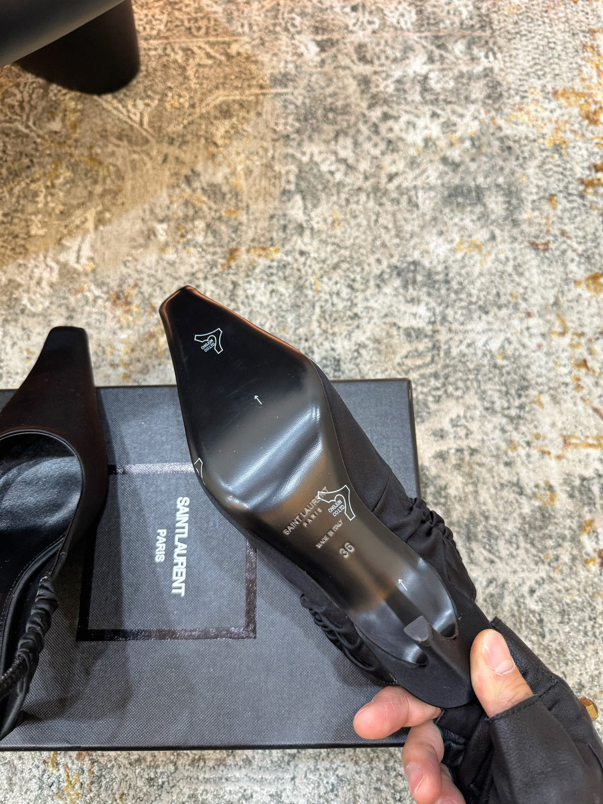 YSL Anne-Marie Slingback 8cm Black Sheepskin Silk 637229