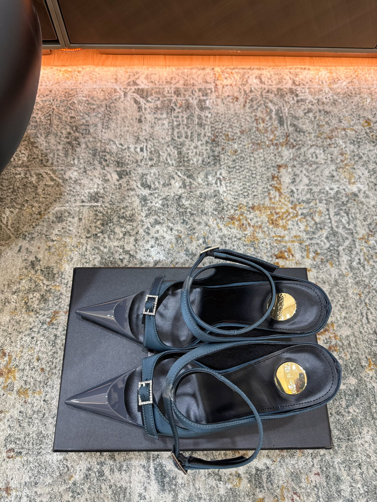 YSL 26FW Sandal 10.5cm Dark Teal Blue Silk 803987