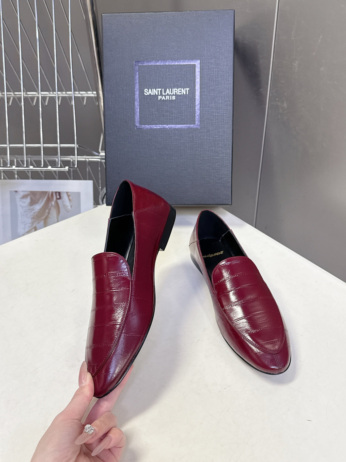 YSL 26s Loafer Burgundy Embossed Leather 635585
