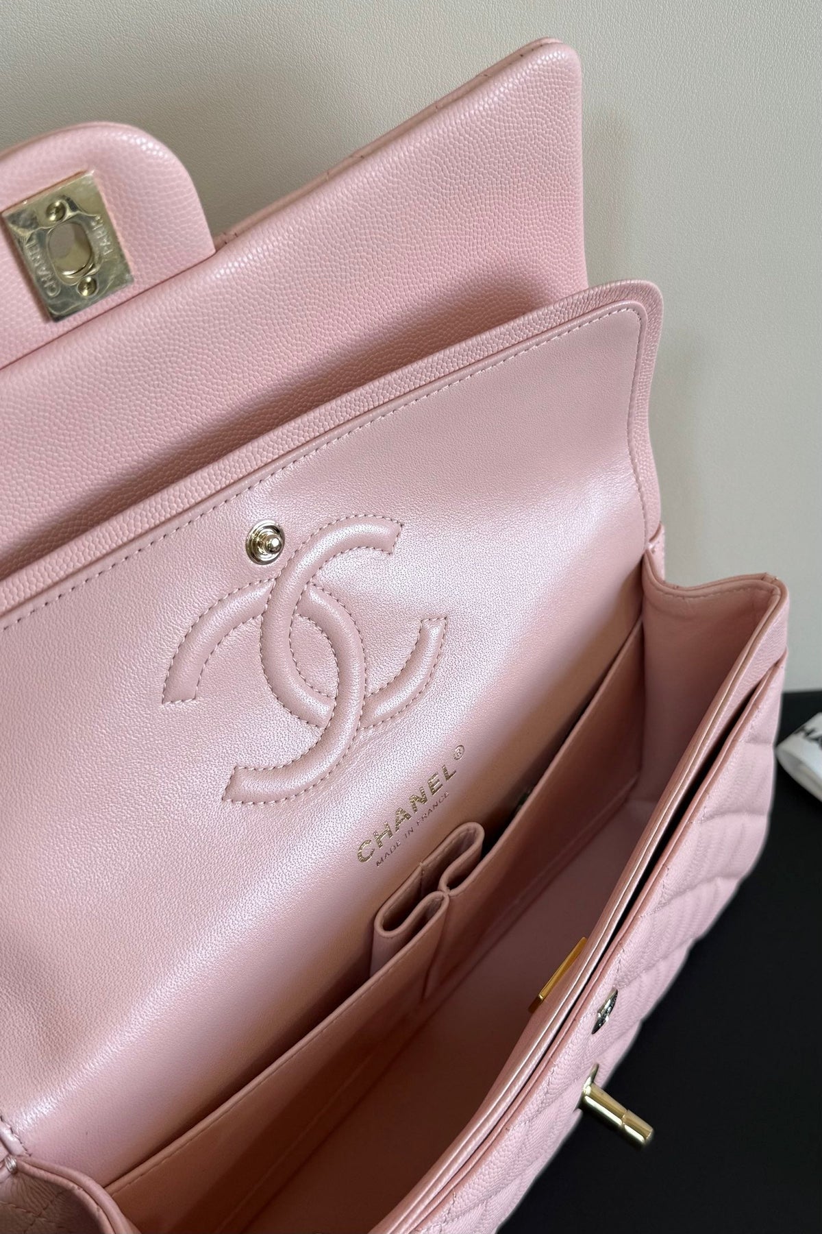 CC Classic Double Flap Bag 25cm Light PInk Caviar Leather