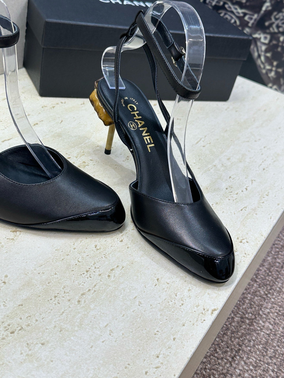 CC 2026 Couture Slingback Mushroom Heels Black Patent Leather 787181