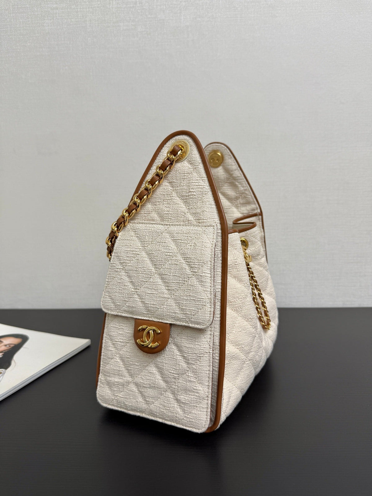 Chanel 2026 Hobo Bag Cream Brown Canvas Leather