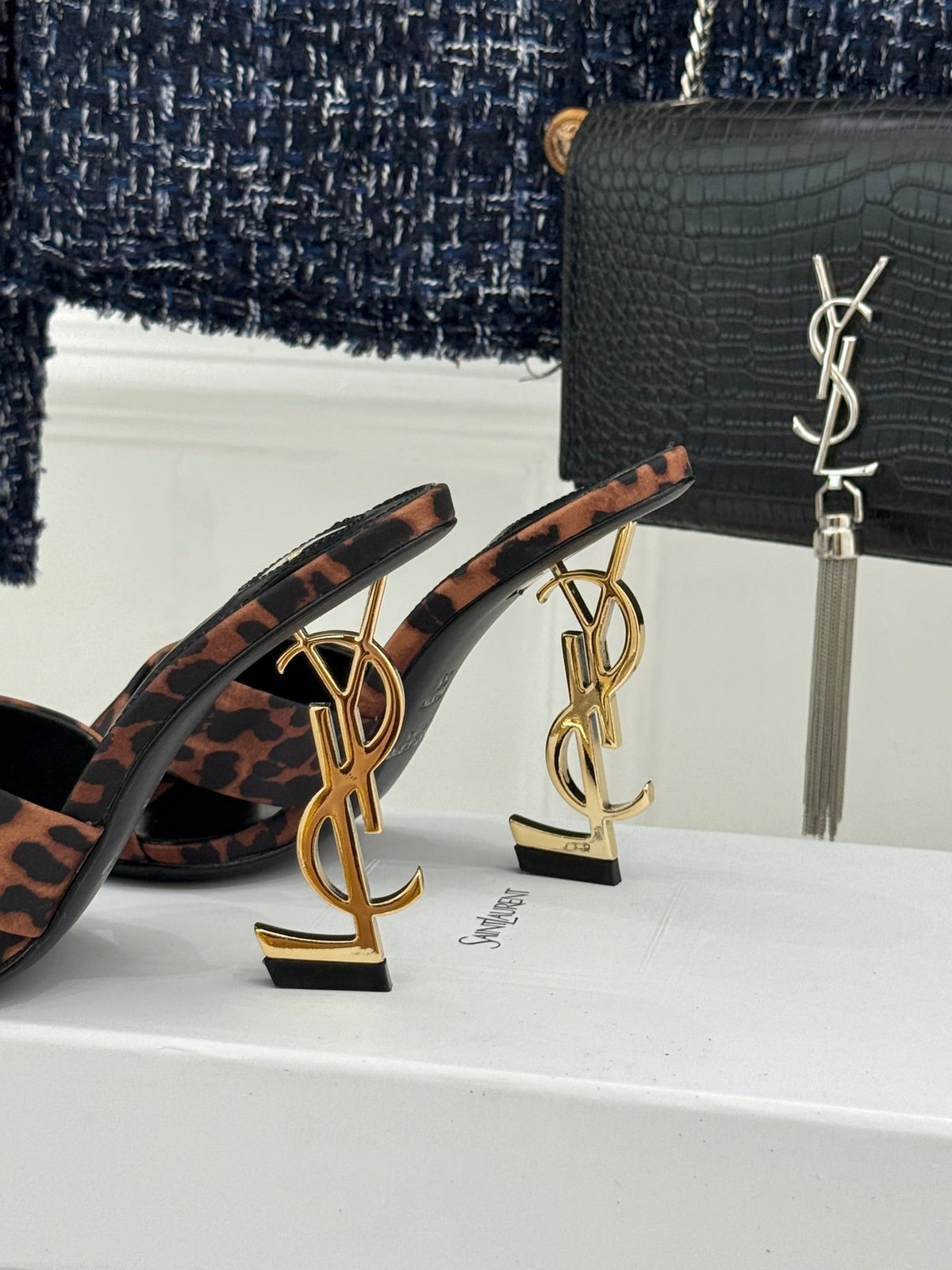 YSL Opyum Sandal 85 Brown Leopard Leather 642940