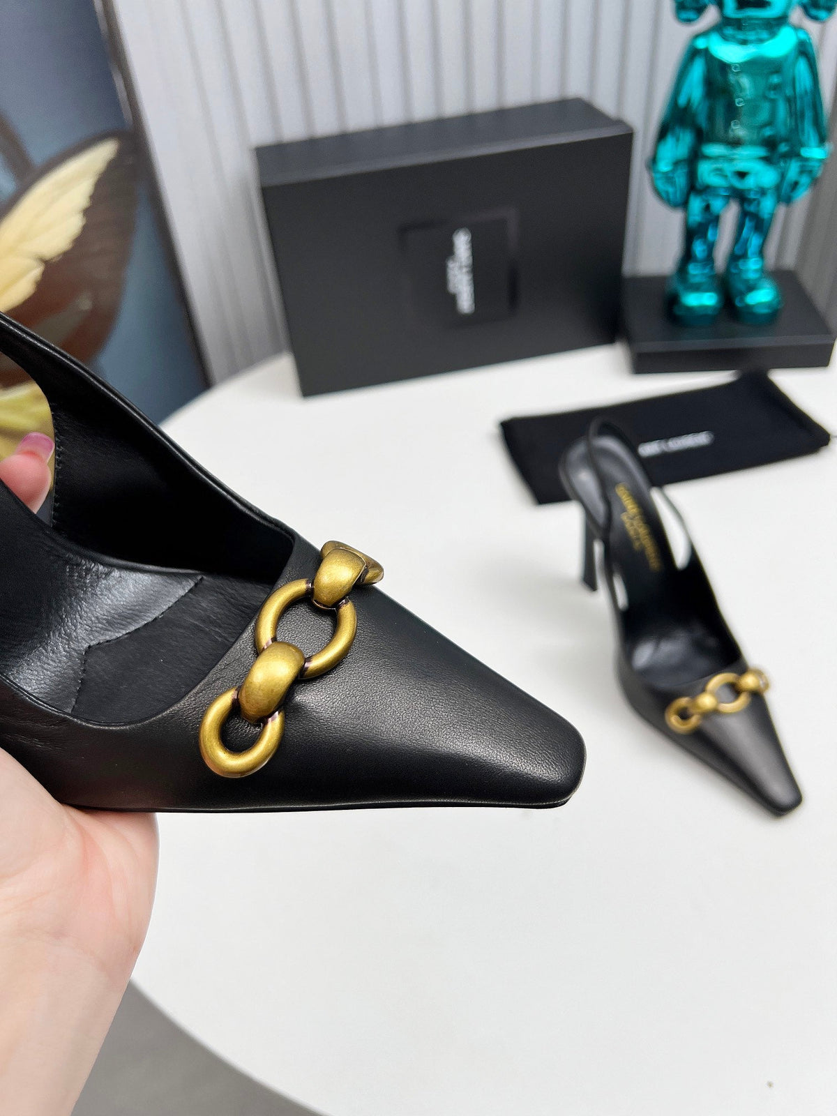 YSL Hermione Slingback 11cm Black Sheepskin 680405