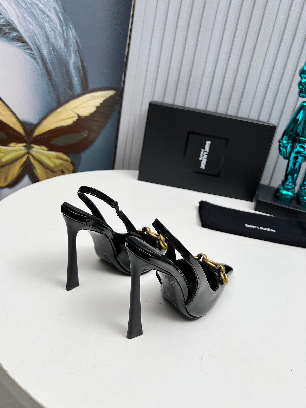 YSL Hermione Slingback 11cm Black Patent Leather 680406