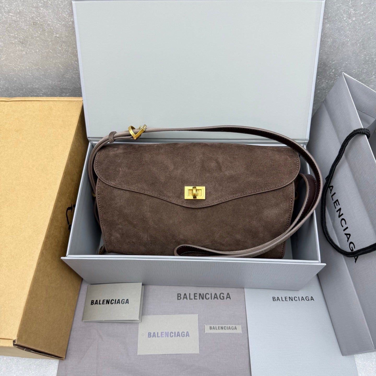 Balenciaga Le 7 Shoulder Bag Coffee Suede