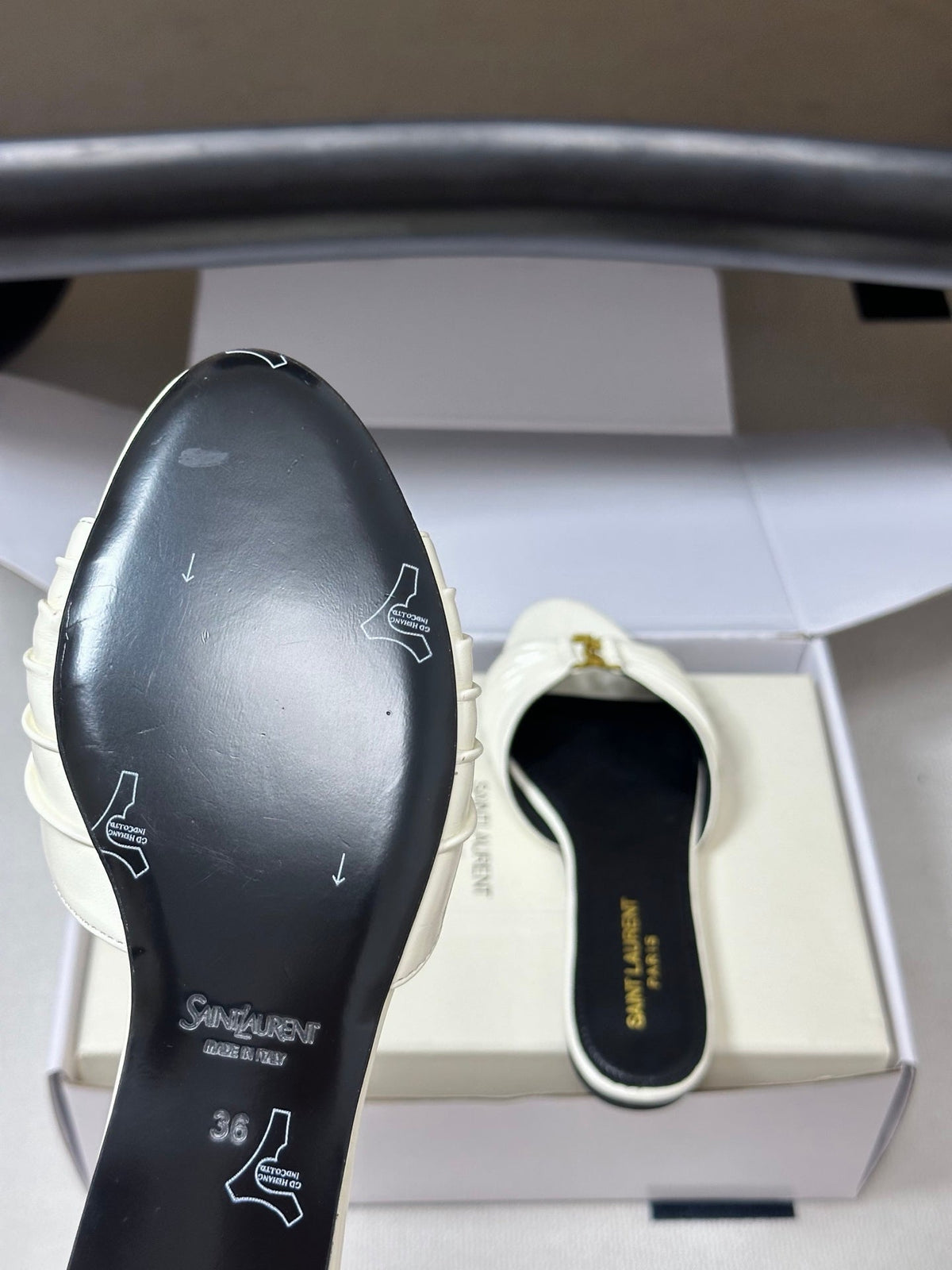 YSL Babylone Slides White Glossy Leather 835188