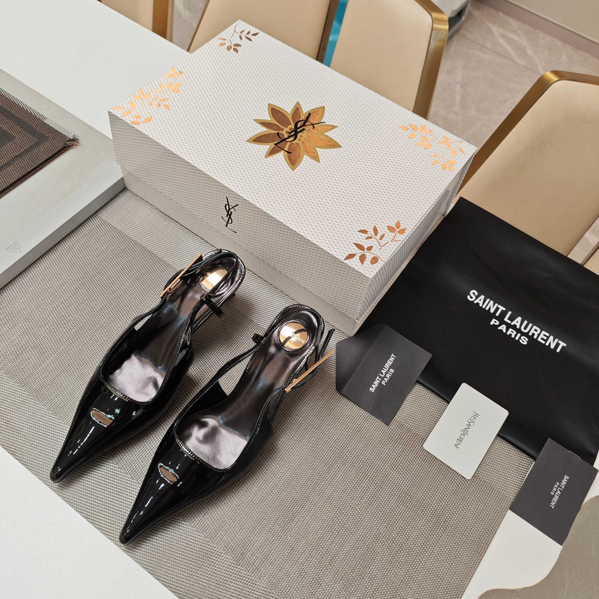 YSL Babylone Slingback 5.5cm Black Glossy Leather