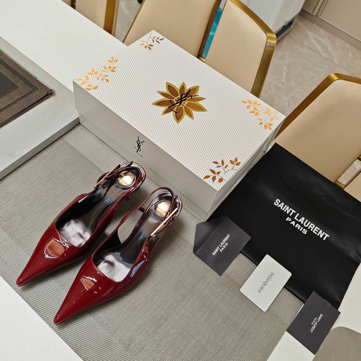 YSL Babylone Slingback 5.5cm Burgundy Glossy Leather