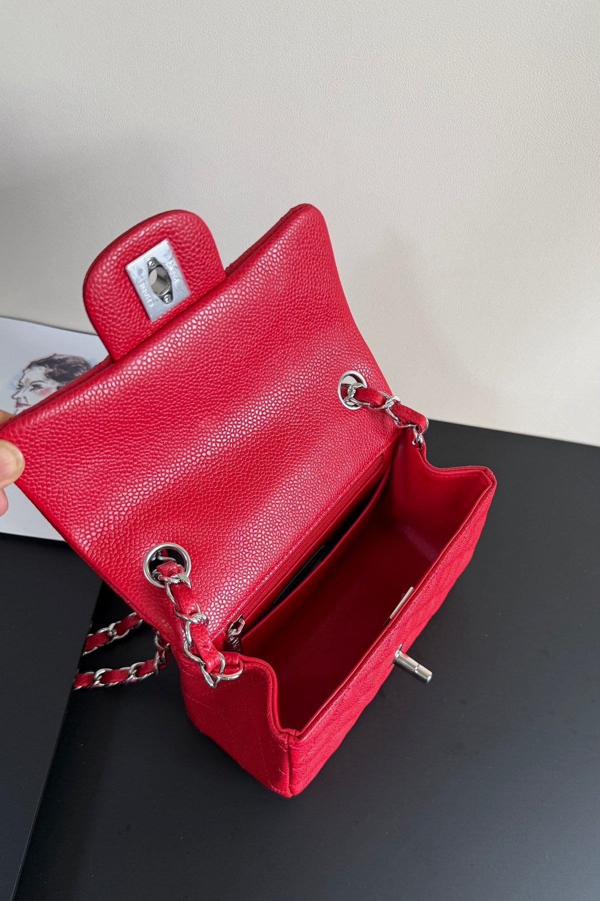CC Flap Bag 17cm Red Caviar SHW 284745