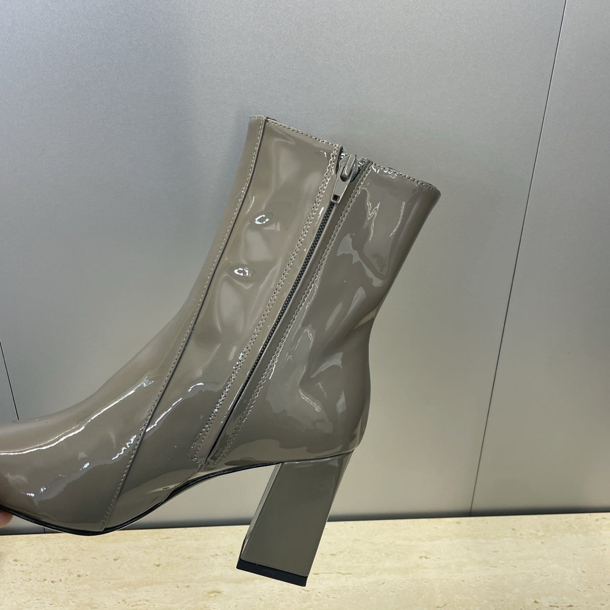 YSL Maxine Boots 75mm Taupe Patent Leather 551929