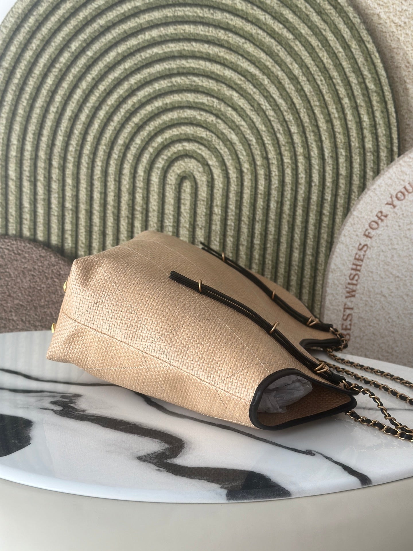 CC Maxi Hobo Bag 43cm Beige Straw Leather