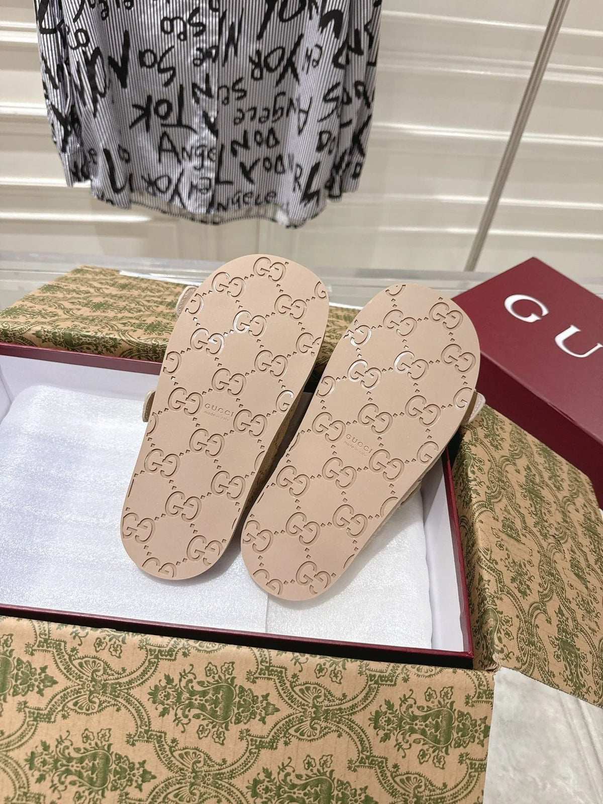 SANDALS IN NUDE BEIGE SUEDE EMBOSSED LOGO SILVER HARDWARE