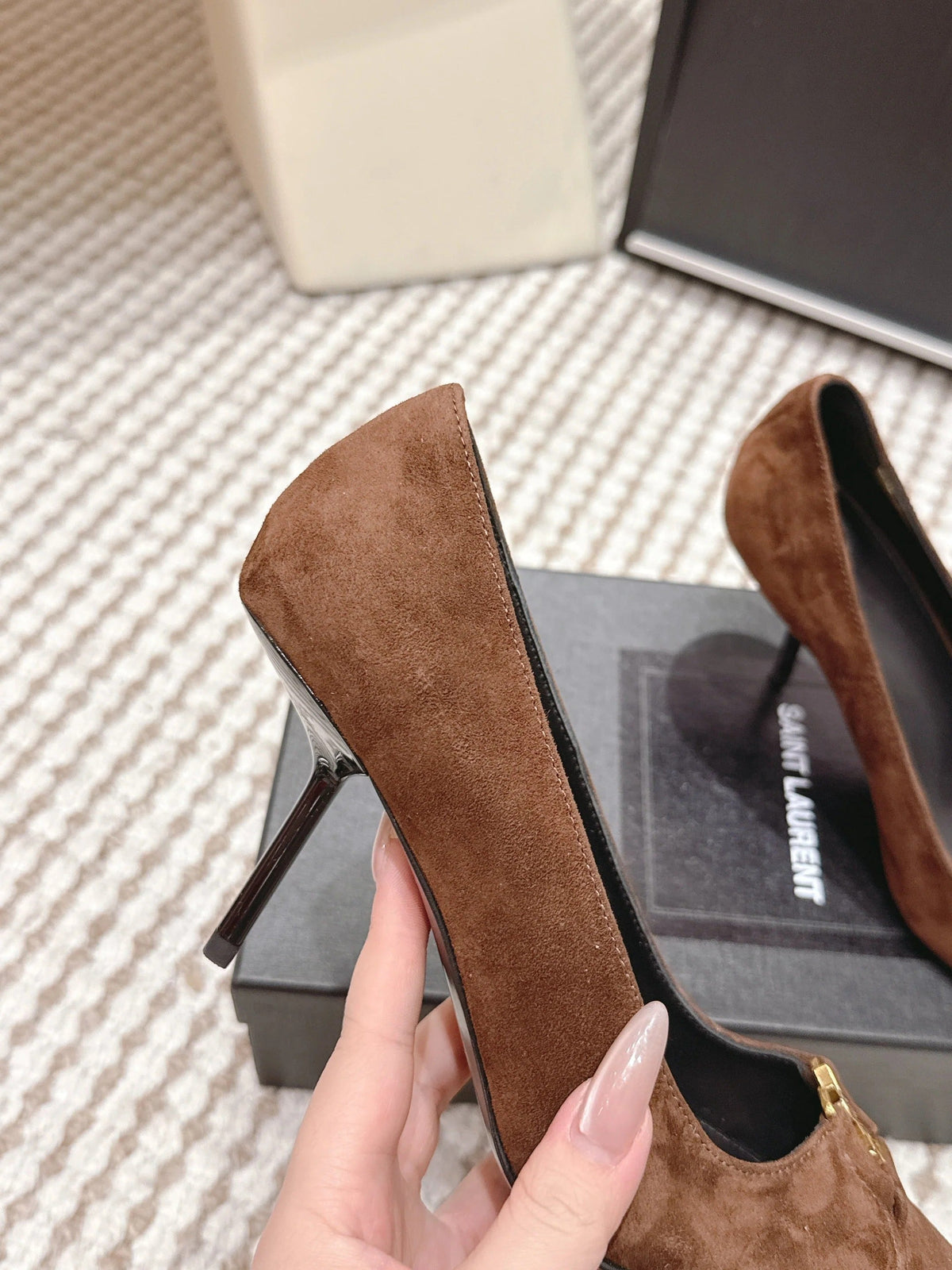 YSL 26ss High Heel Pumps 75 Brown Suede 654700