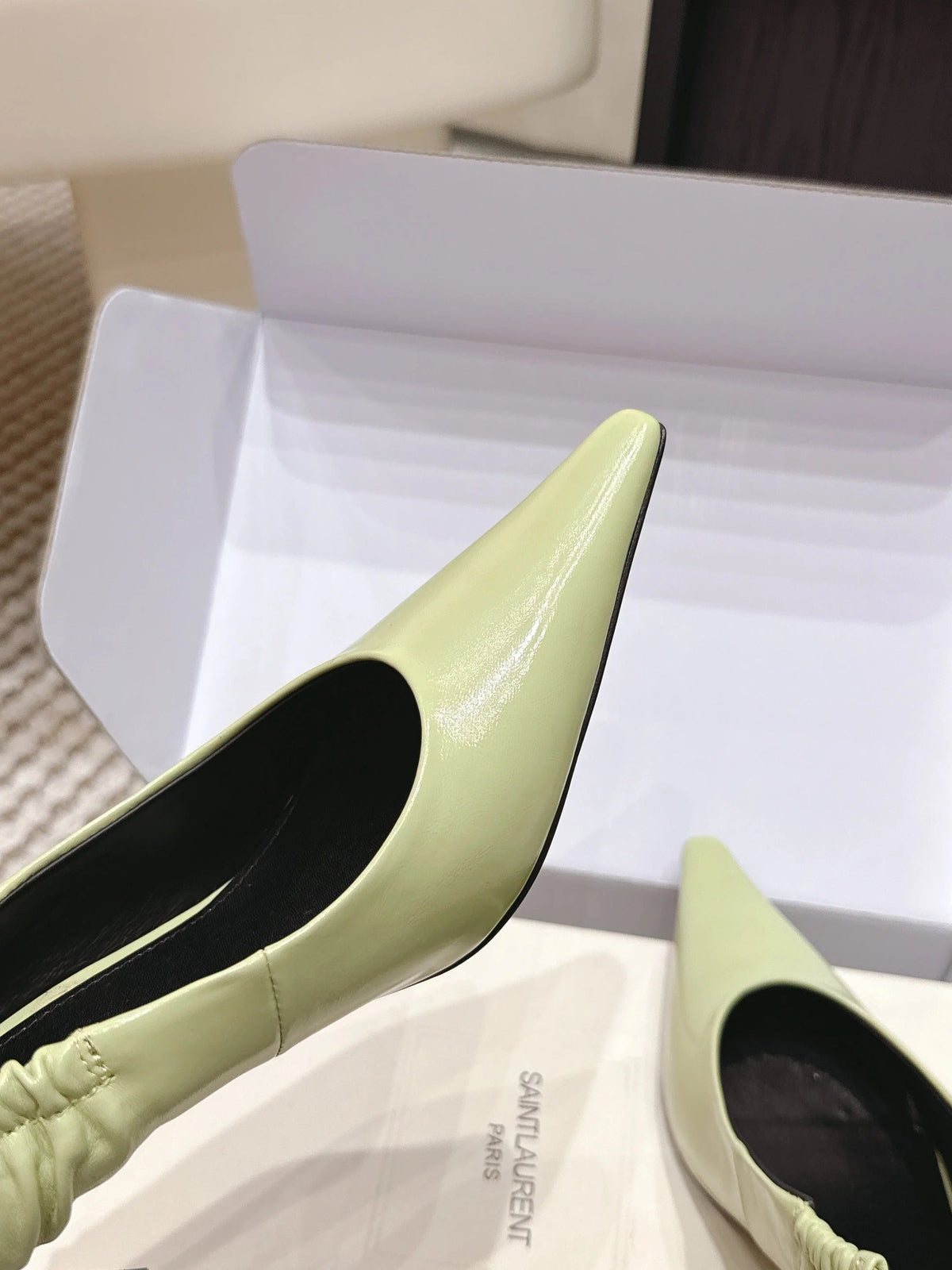 YSL 26ss Slingback 75 Light Green Glossy Leather 654716