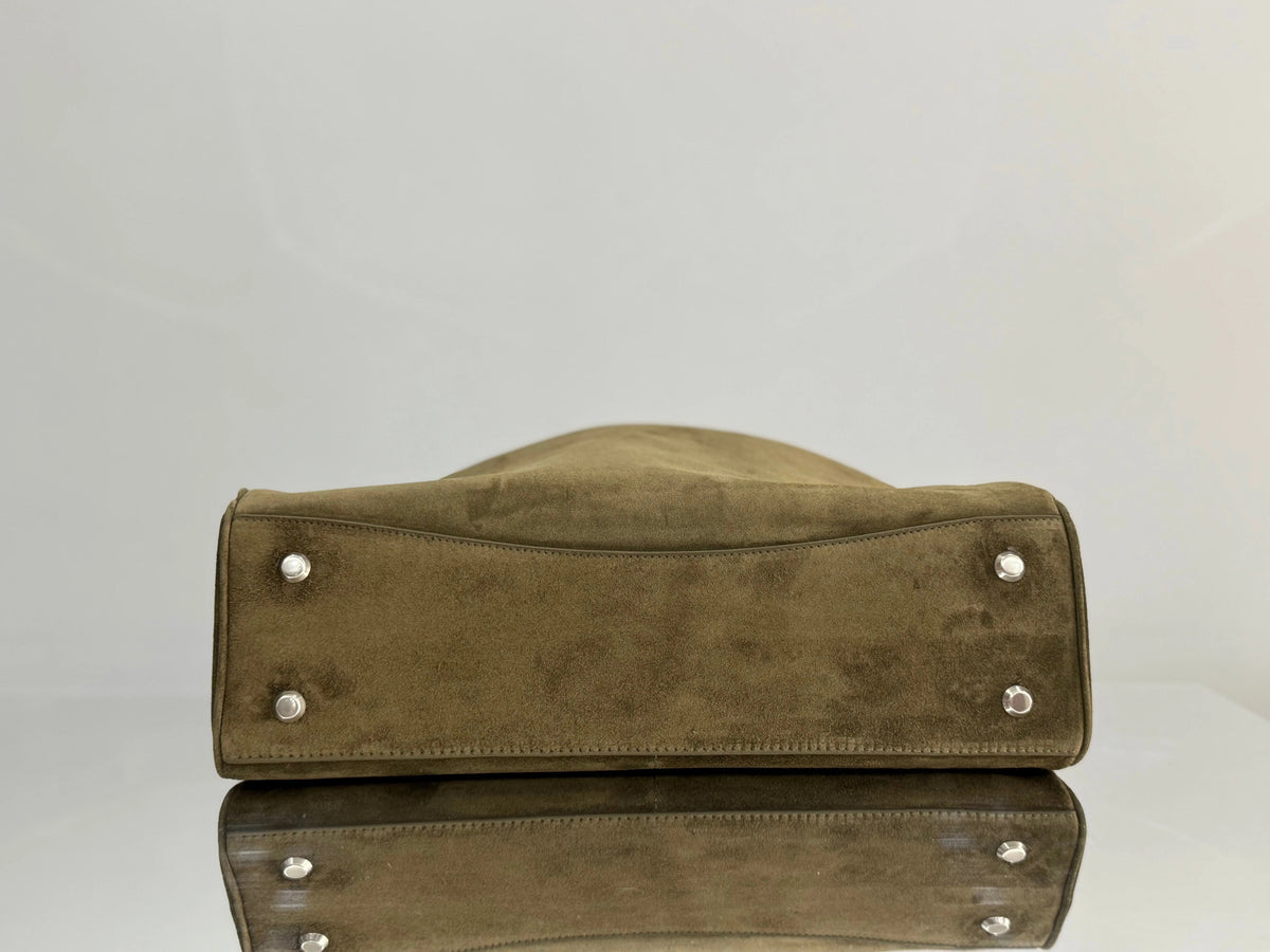 Balenciaga LargeBag 40 Olive Green Suede Sliver Hardware