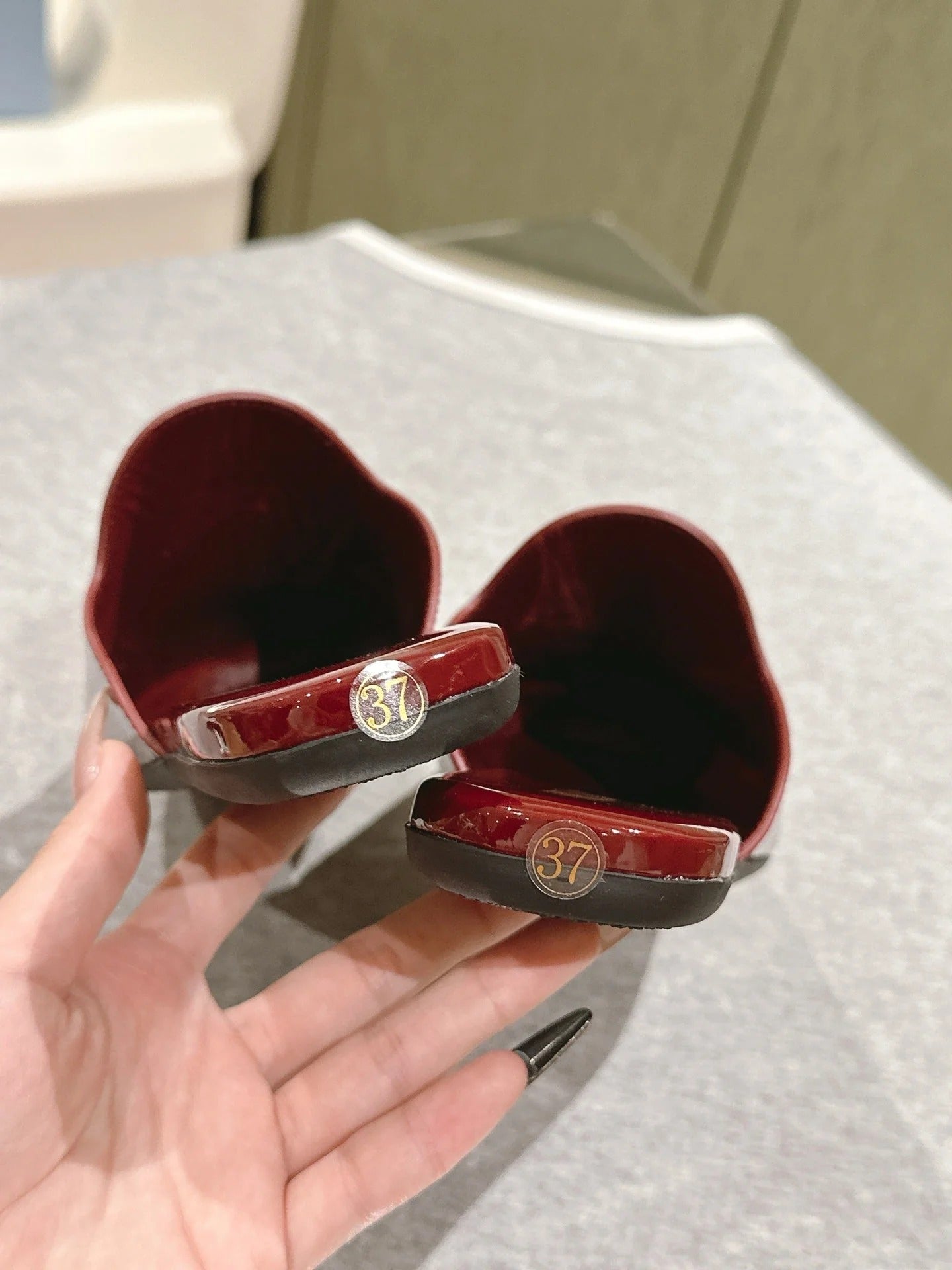 PRA 2026S Flats Mule Dark Red Patent Leather 657681