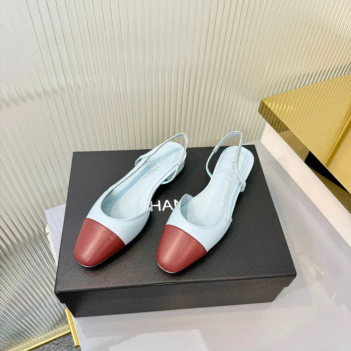 CC 26 Slingback Flat Sky Blue Burgundy Lambskin 714026