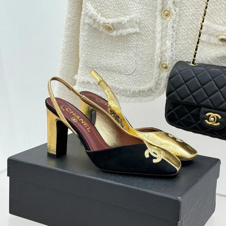 Chanel 26S Slingback 85mm Gold Black in Customized leather 706357