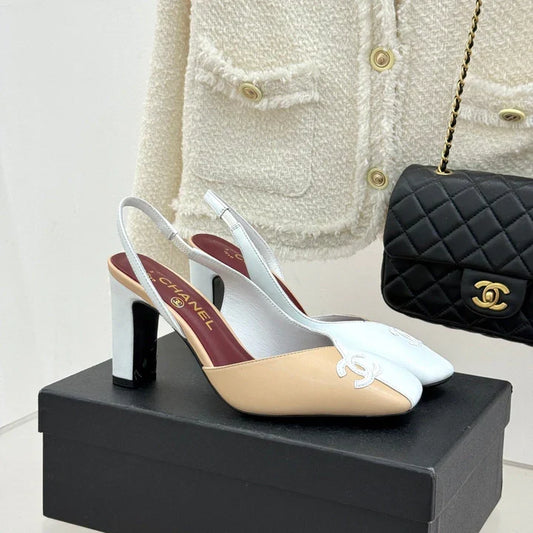 Chanel 26S Slingback 85mm Beige White in Cowhide 706355