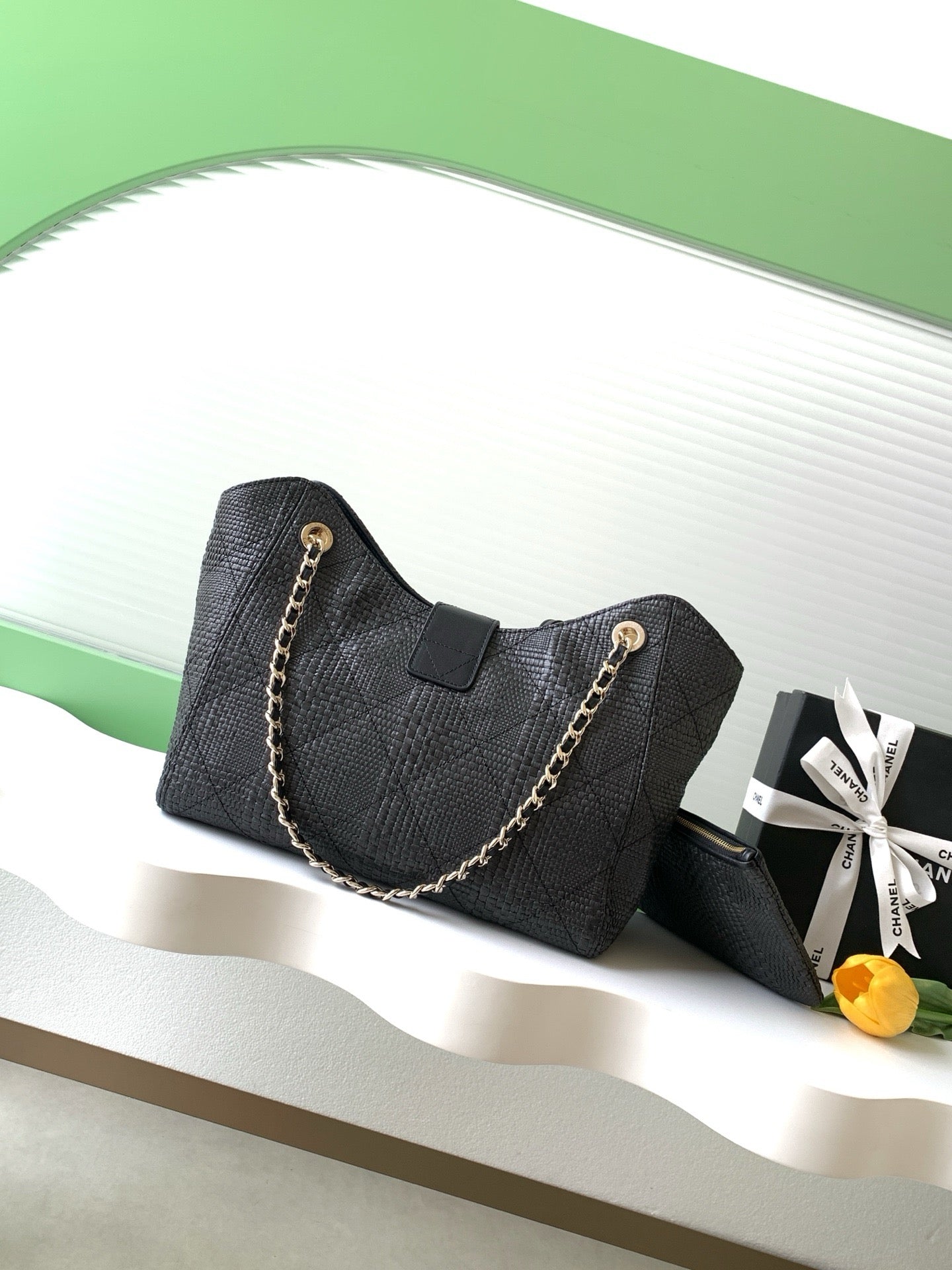 CC 26 Shopping Bag 40cm Black in Straw Woven 155651