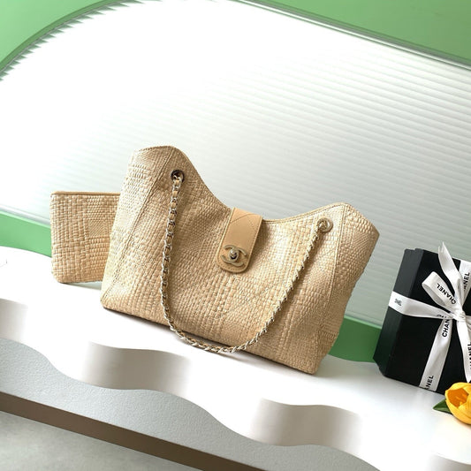 CC 26 Shopping Bag 40cm Beige in Straw Woven 01718