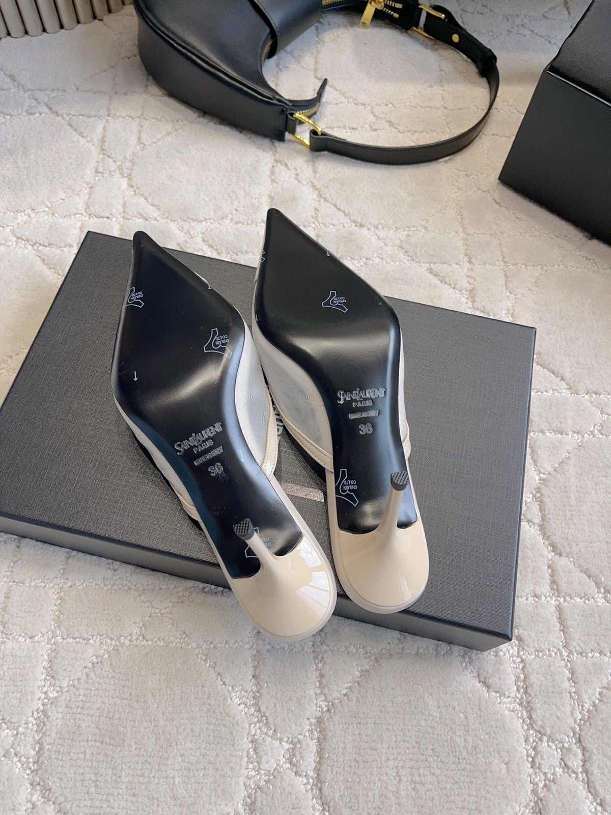 YSL Pointed-Toe Mesh Mule 75mm Ivory Cowhide & Mesh 851895
