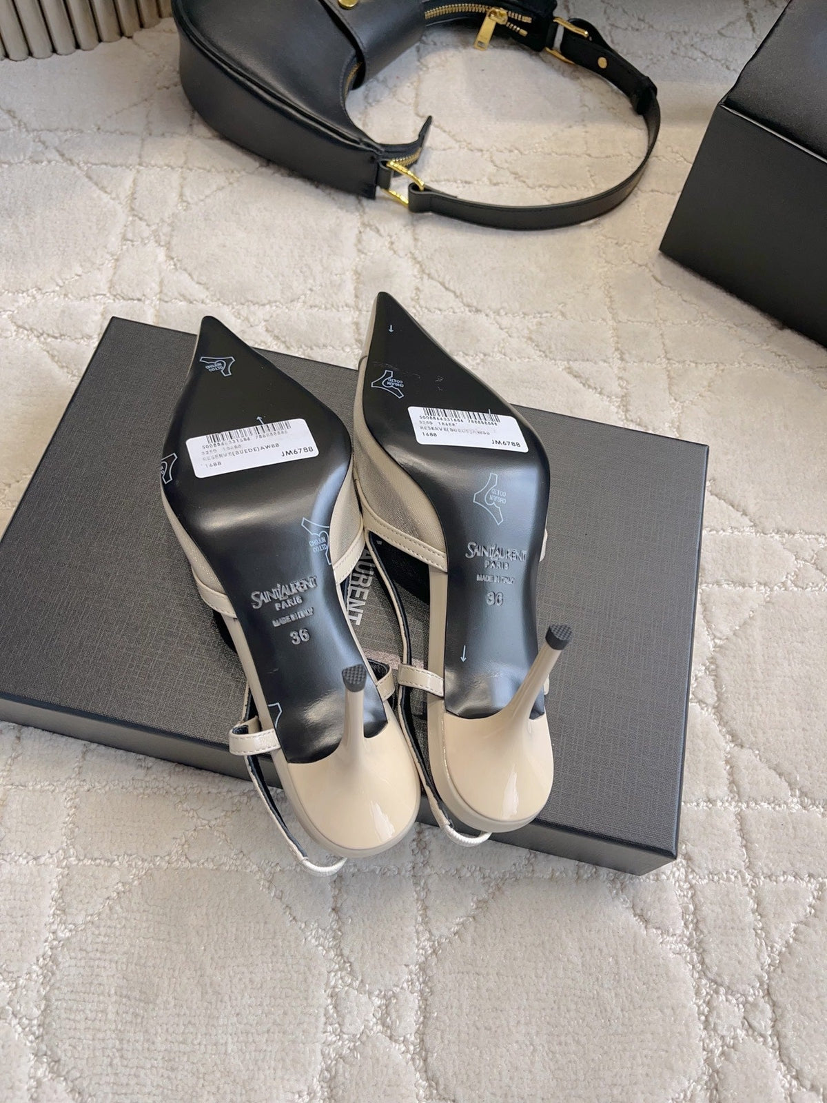 YSL Pointed-Toe Mesh Pumps 75mm Silver Grey Cowhide & Mesh 851894
