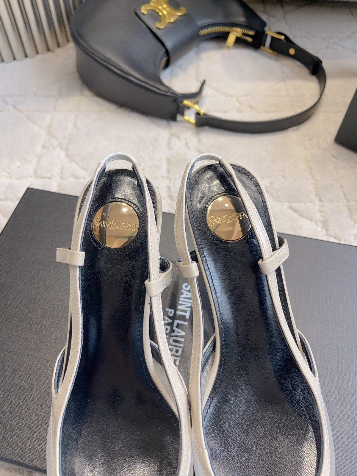 YSL Pointed-Toe Mesh Pumps 75mm Silver Grey Cowhide & Mesh 851894
