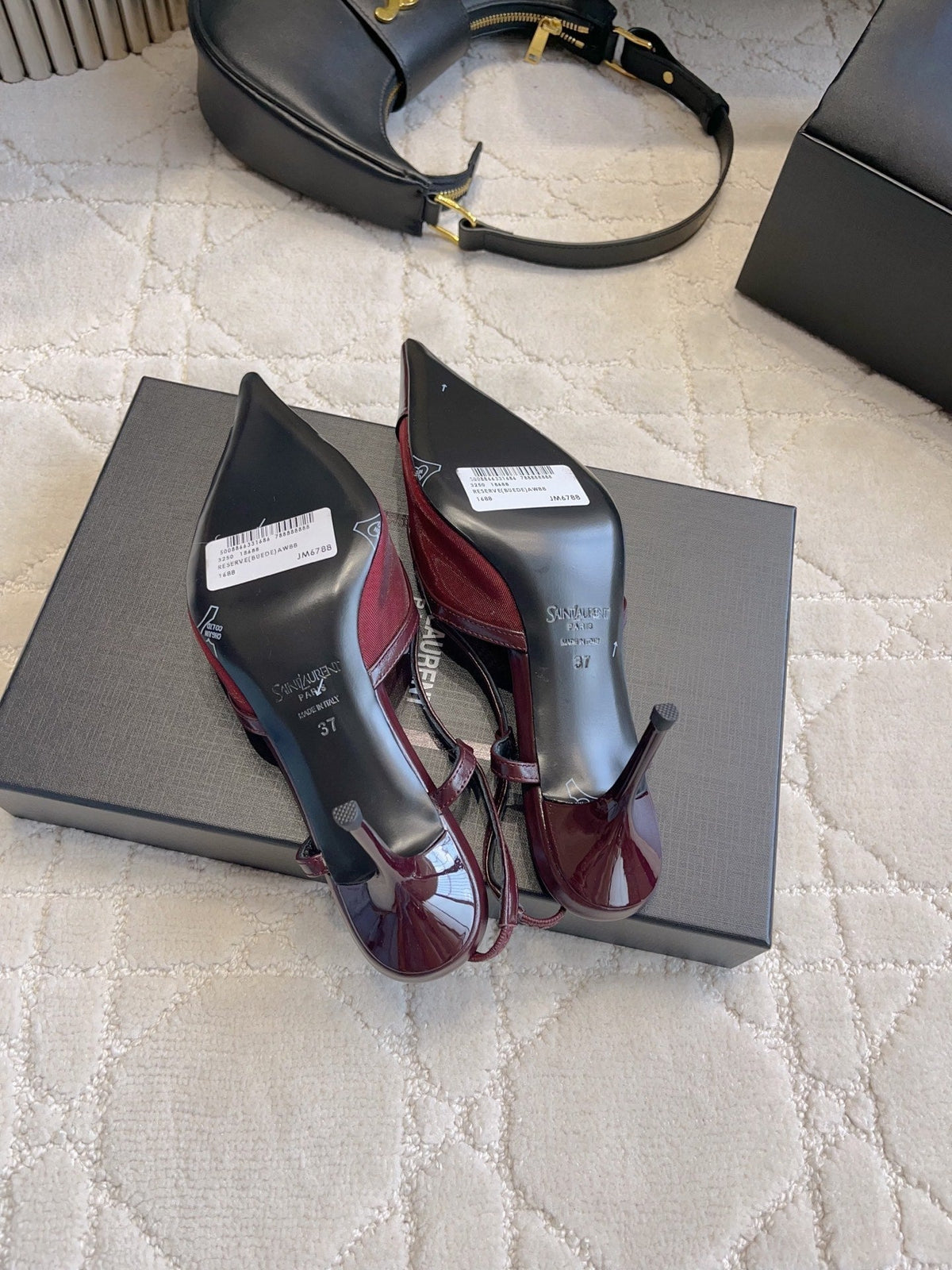 YSL Pointed-Toe Mesh Pumps 75mm Burgundy Cowhide & Mesh 851892