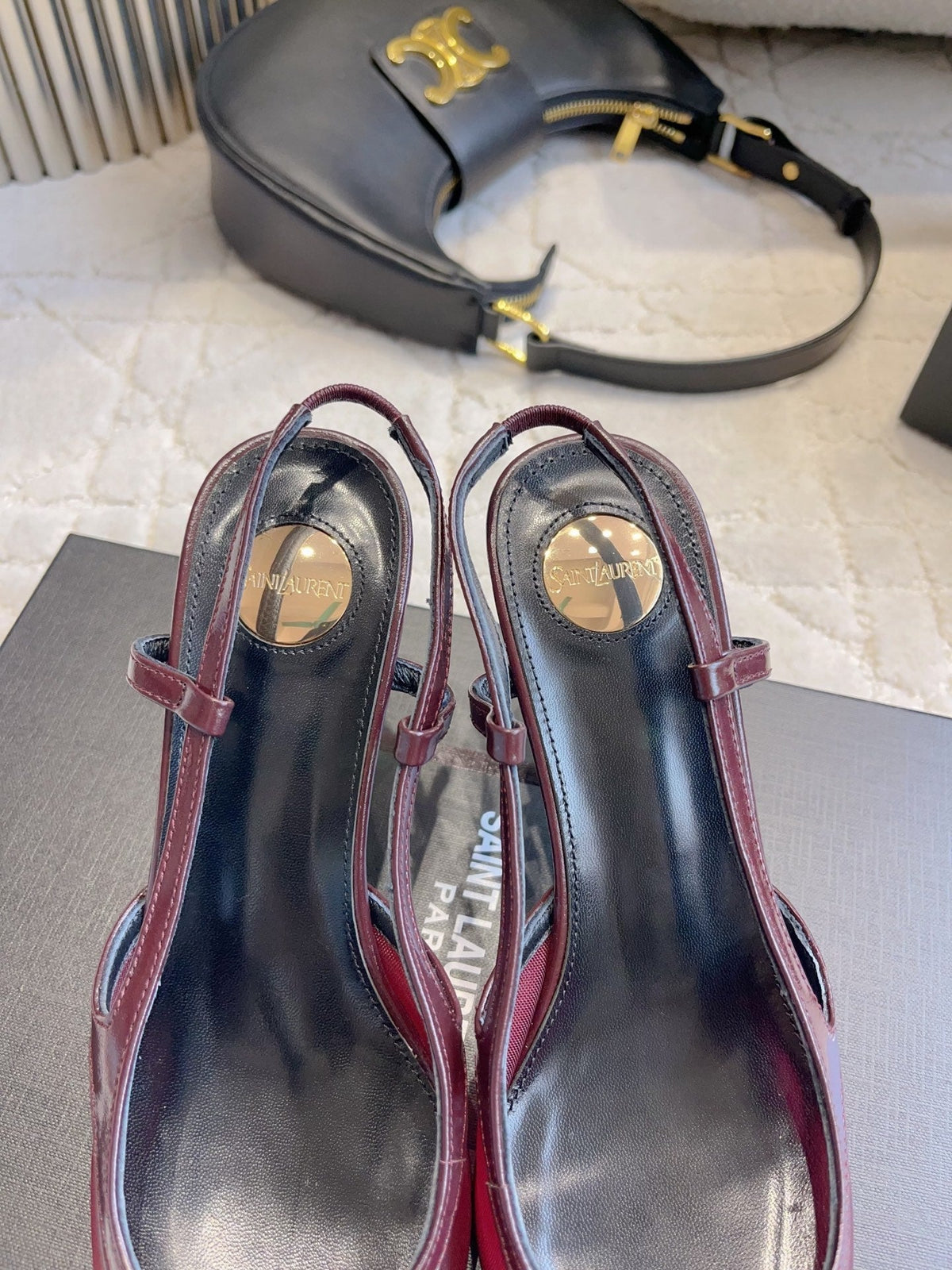 YSL Pointed-Toe Mesh Pumps 75mm Burgundy Cowhide & Mesh 851892