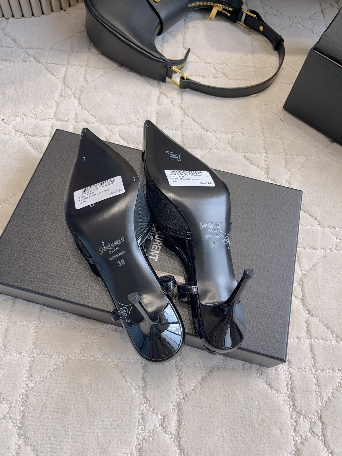 YSL Pointed-Toe Mesh Pumps 75mm Black Cowhide & Mesh 851890