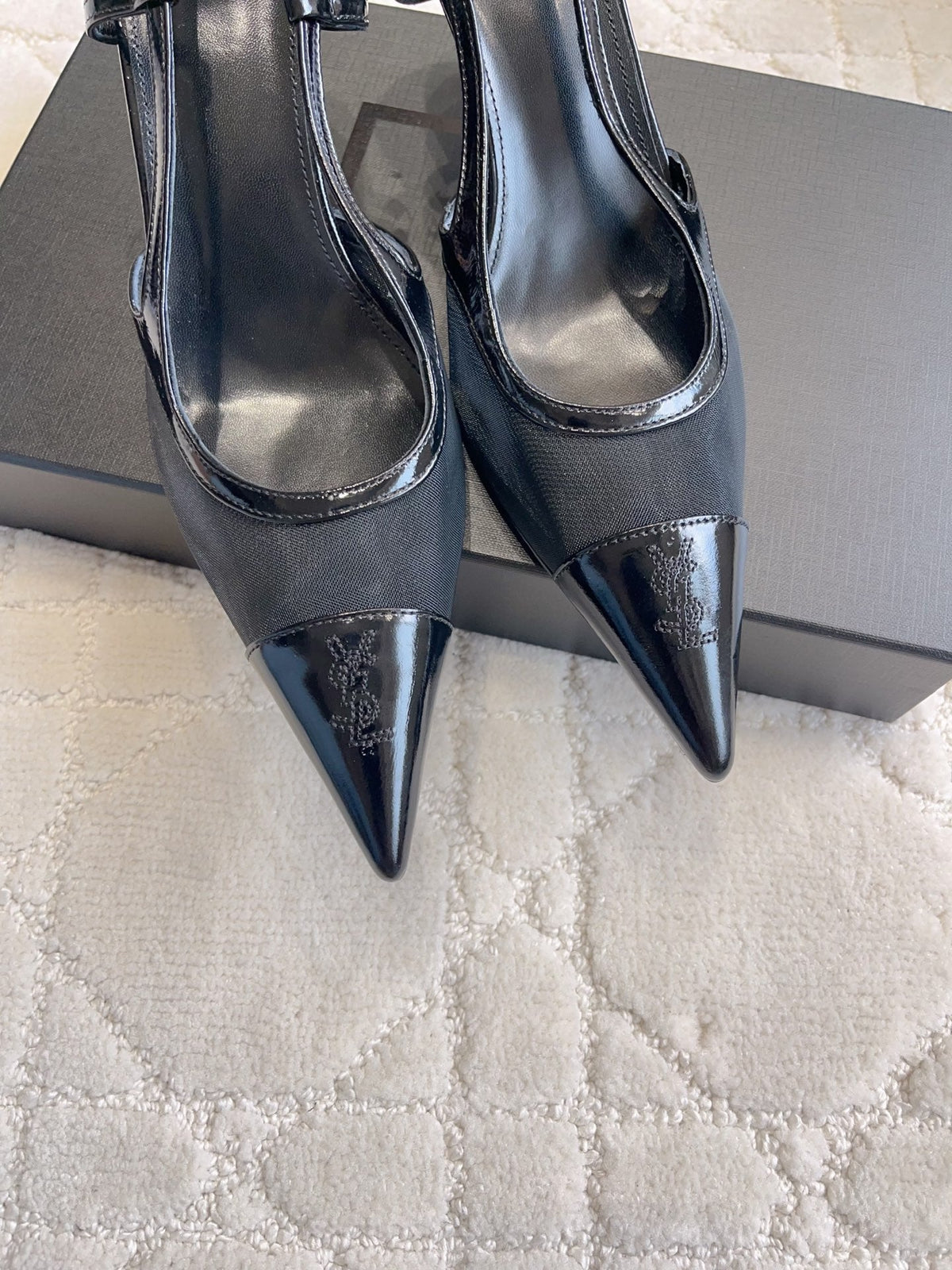 YSL Pointed-Toe Mesh Pumps 75mm Black Cowhide & Mesh 851890