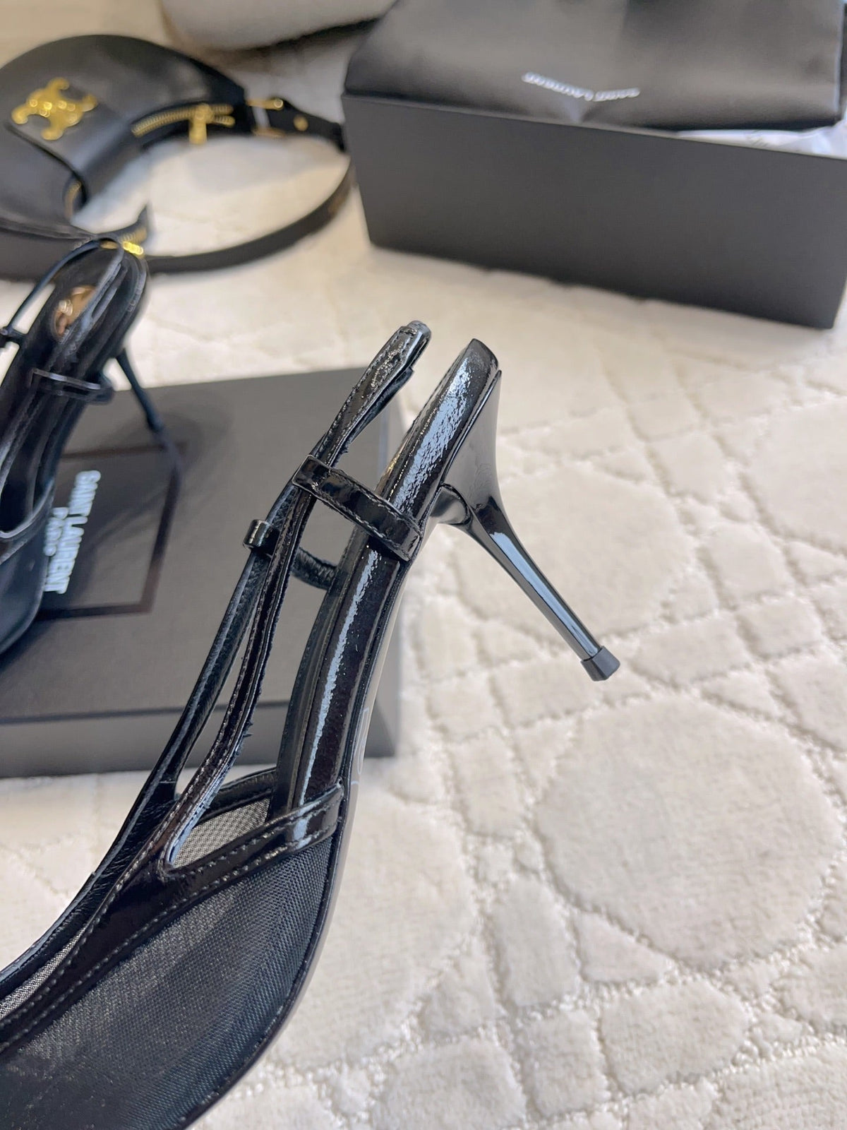 YSL Pointed-Toe Mesh Pumps 75mm Black Cowhide & Mesh 851890