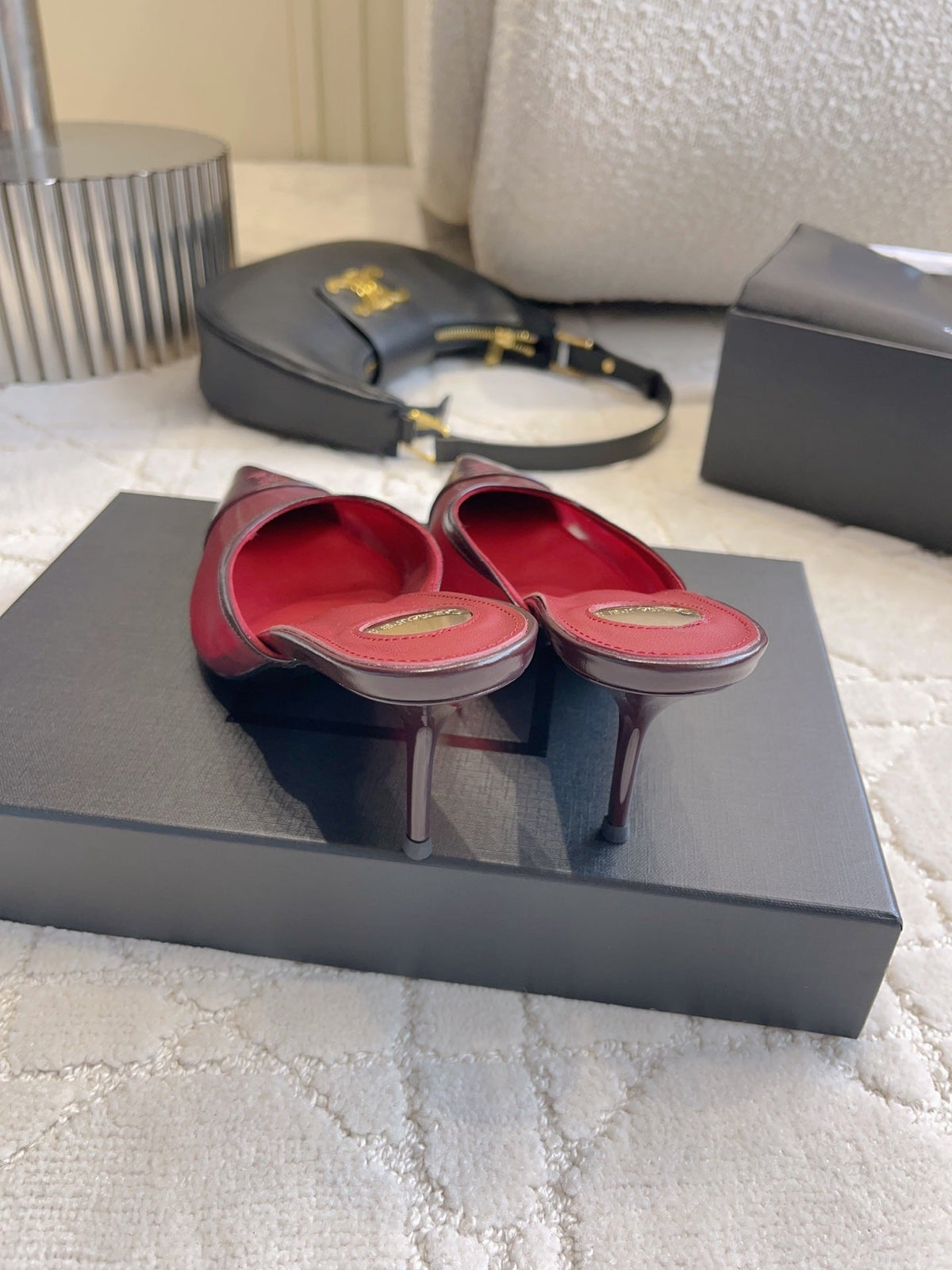 YSL Pointed-Toe Mesh Mule 75mm Burgundy Cowhide & Mesh 851893