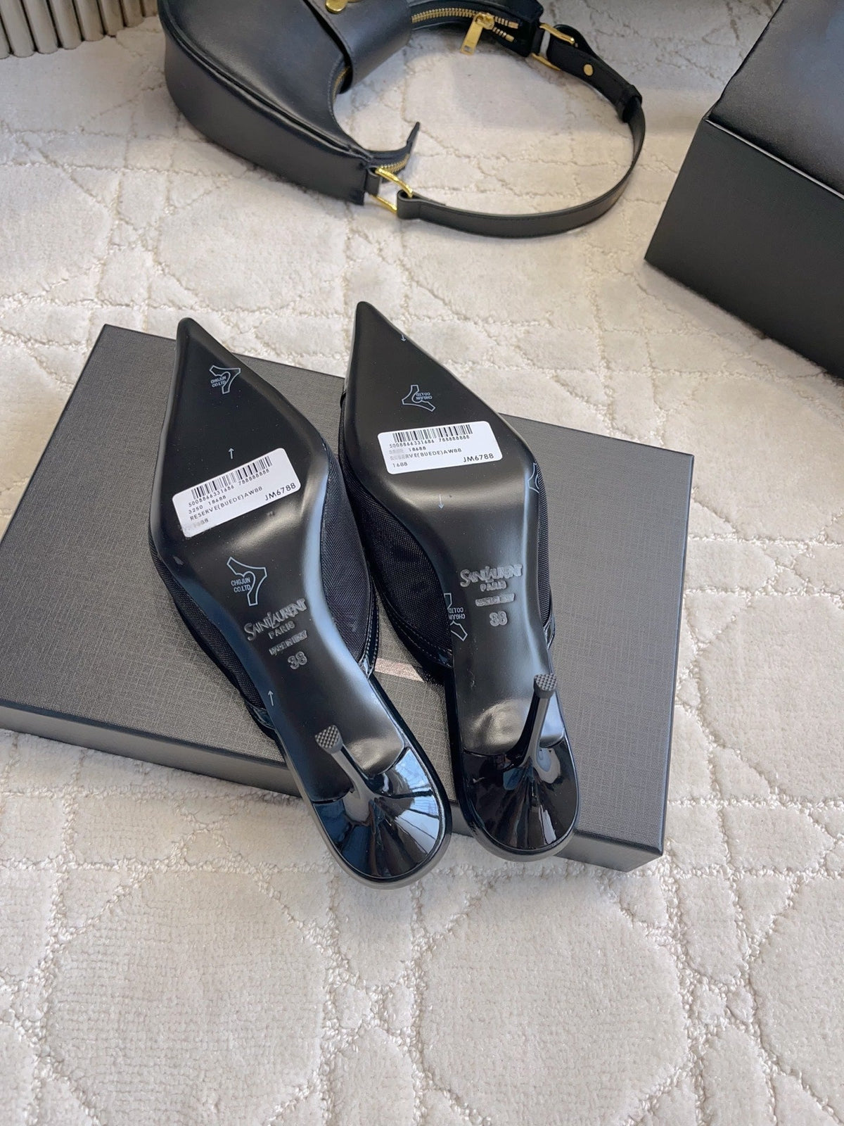 YSL Pointed-Toe Mesh Mule 75mm Black Cowhide & Mesh 851891