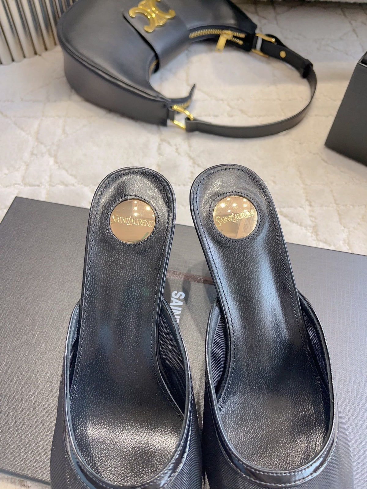 YSL Pointed-Toe Mesh Mule 75mm Black Cowhide & Mesh 851891