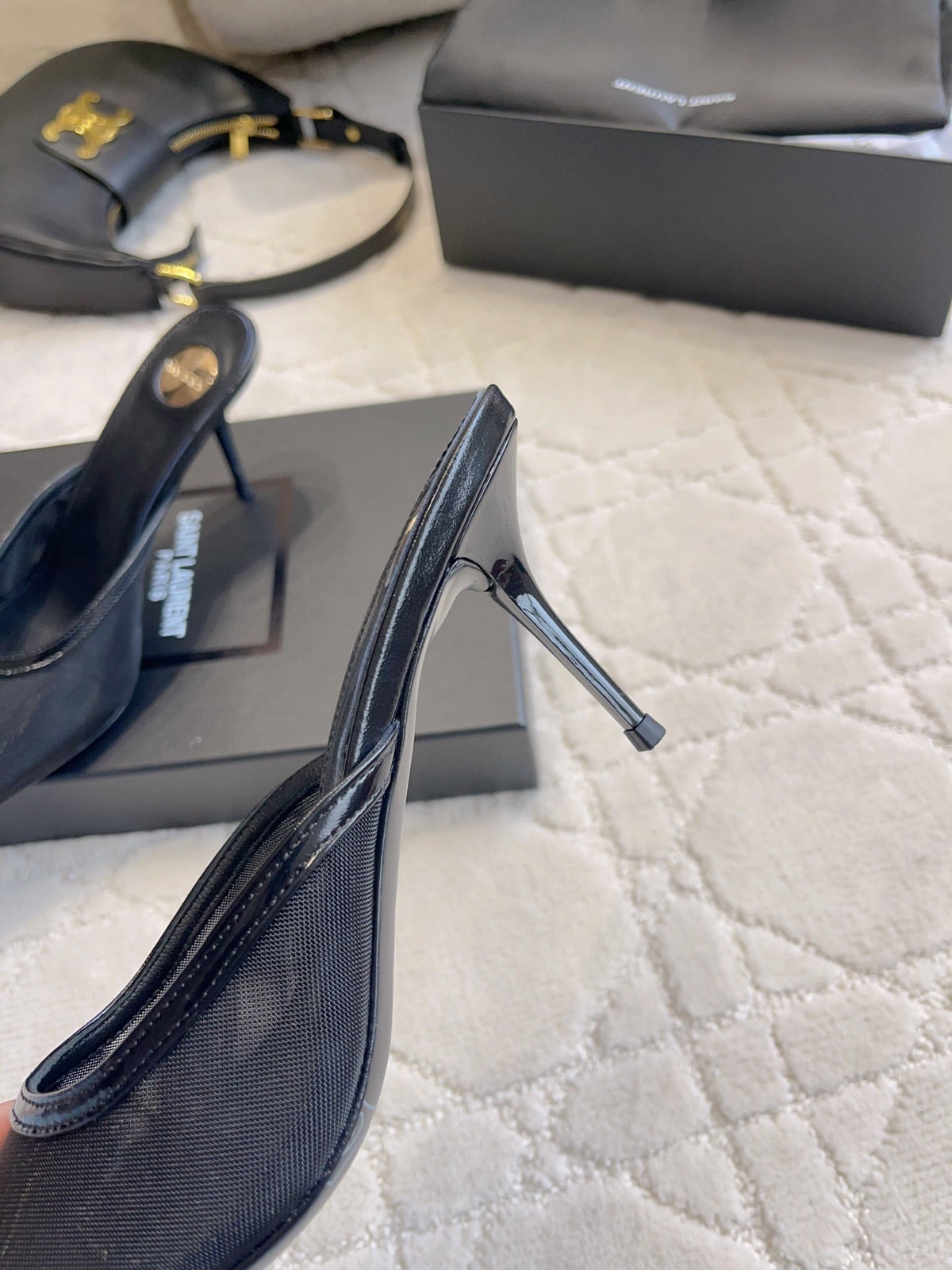 YSL Pointed-Toe Mesh Mule 75mm Black Cowhide & Mesh 851891