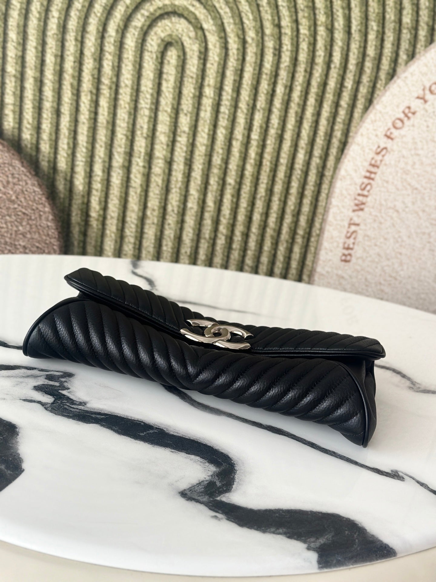CC V-Quilted Clutch 30cm Black Grained Calfskin