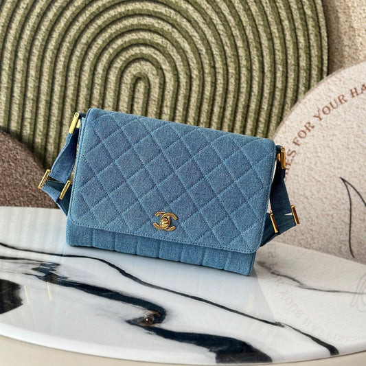 CC Classic Flap Bag 25.5cm Blue Quilted Denim