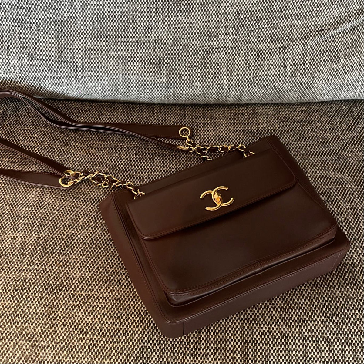 CC Vintage Turn-Lock Tote Bag 26cm Burgundy Leather
