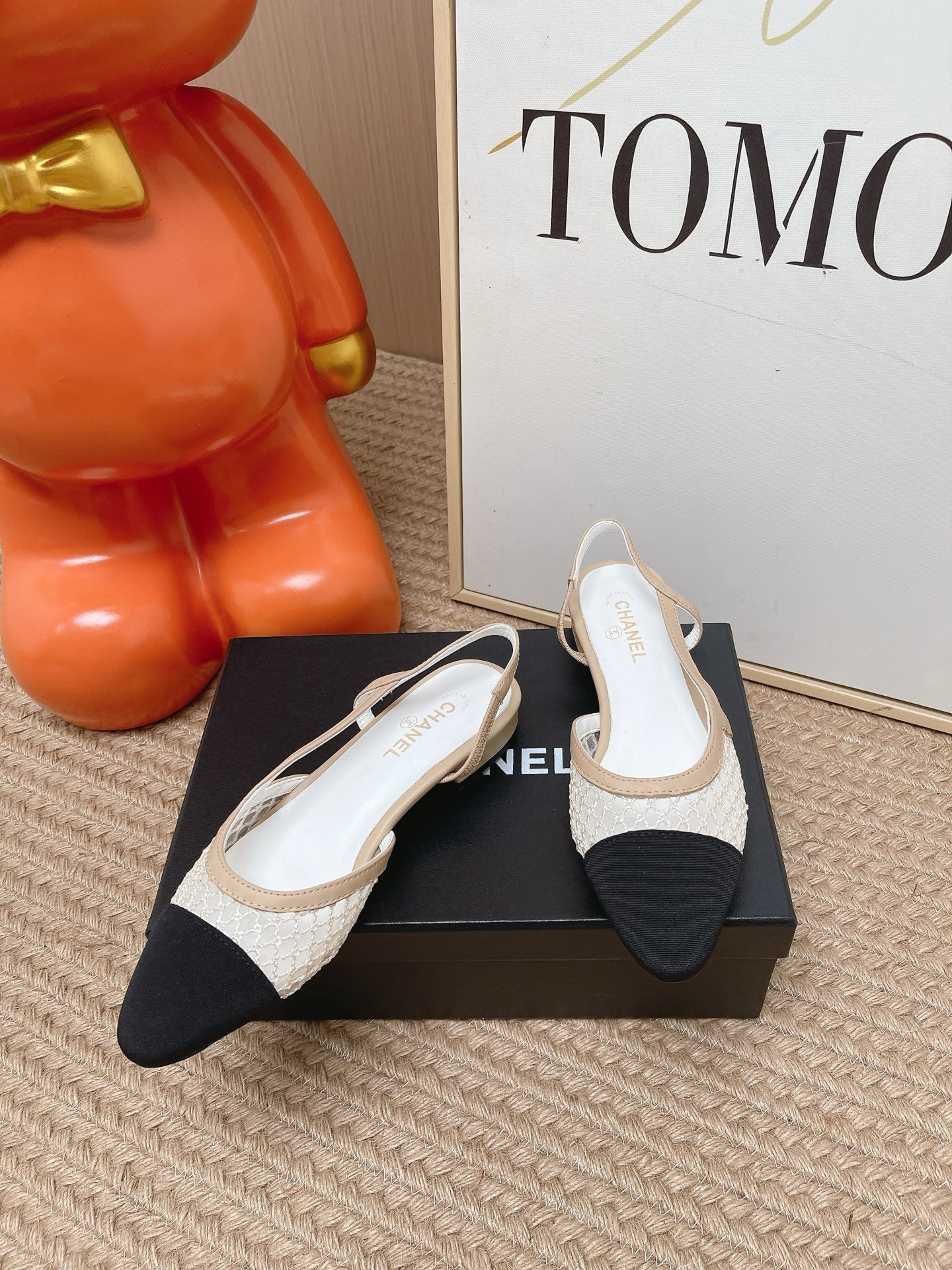 CC Slingback Flats Black Beige Mesh Fabric 854588