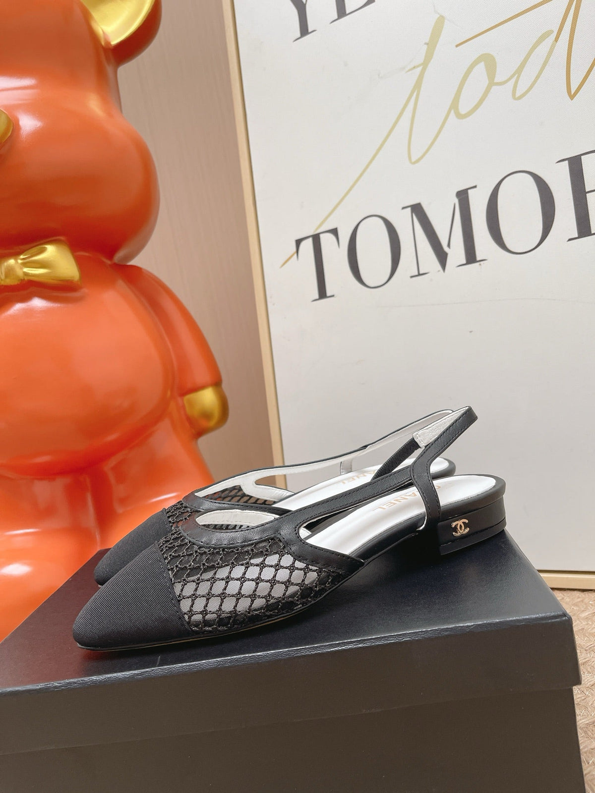 CC Slingback Flats Black Mesh Fabric 854587